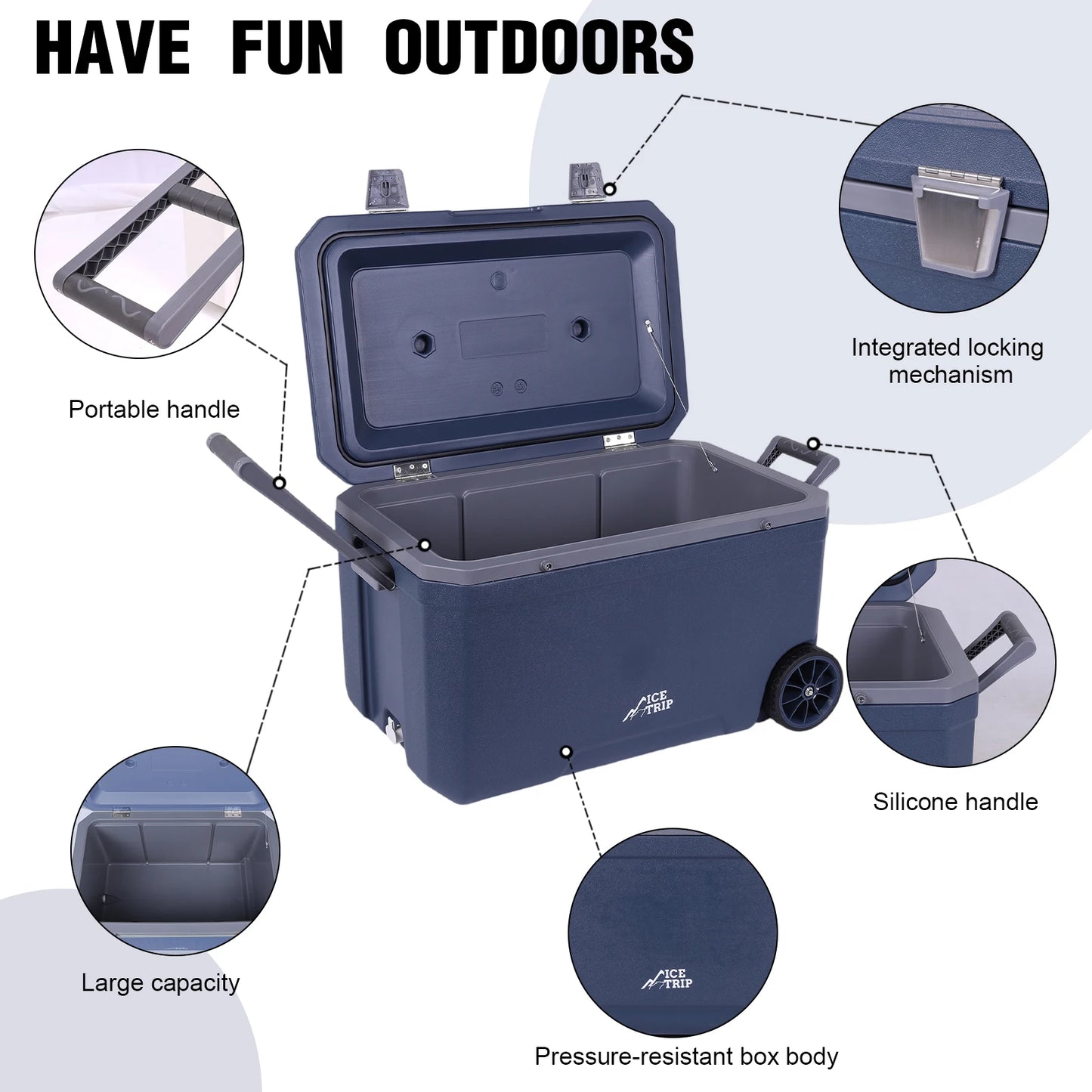 70L Wheeled Cooler Insulated Ice Chest Box with Cup Holder Camping Cooler 30% Lighter Than Romolded Colers for Drink Beverage