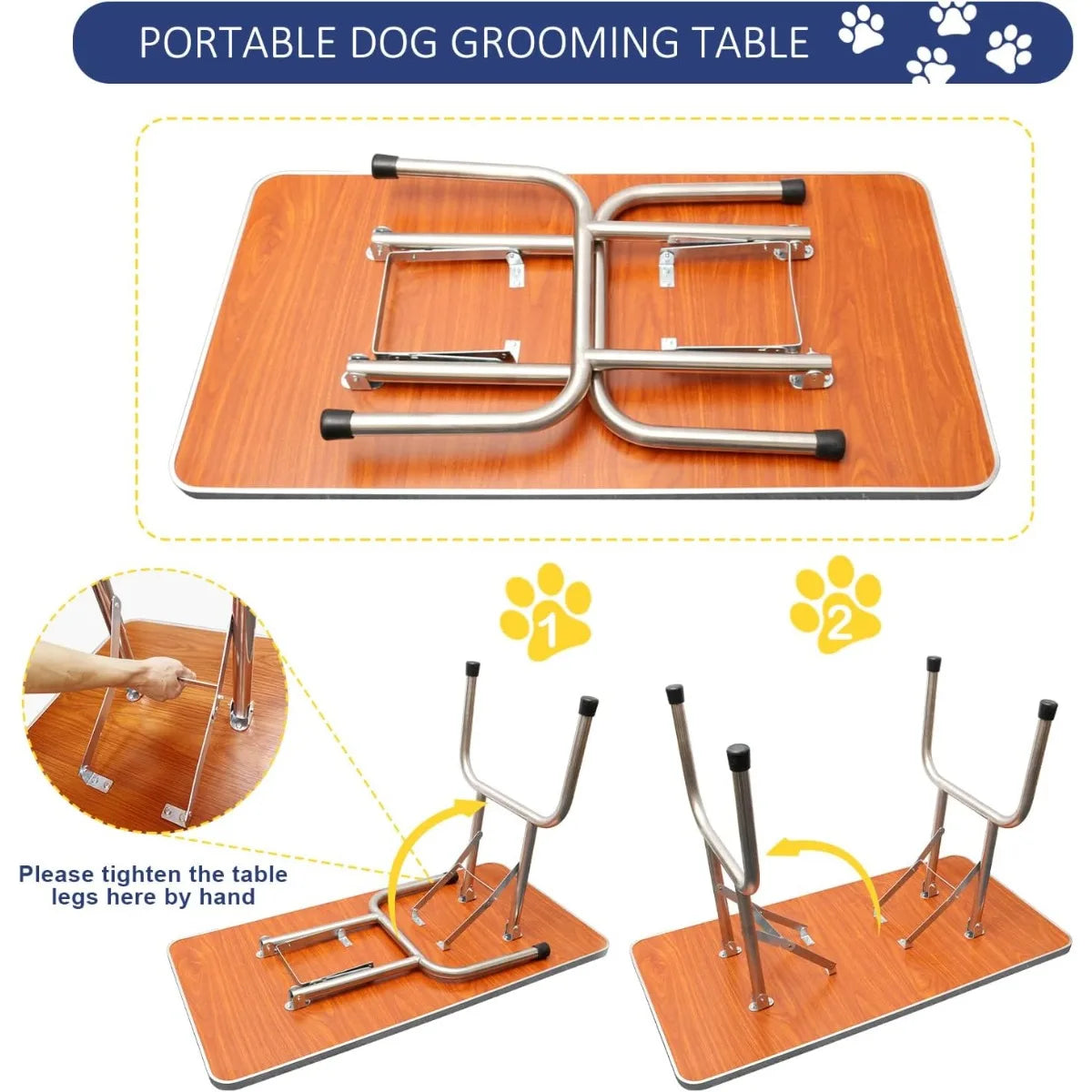 ROOMTEC 46" Dog Grooming Table,Foldable Home Pet Bathing Station with Adjustable Height Arm/Noose/Mesh Tray