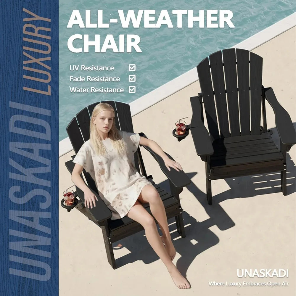 Folding Adirondack Chair with Cup Holder, HDPE All Weather Resistant Plastic Outdoor Patio Chairs, Heavy Duty Fire Pit Seating