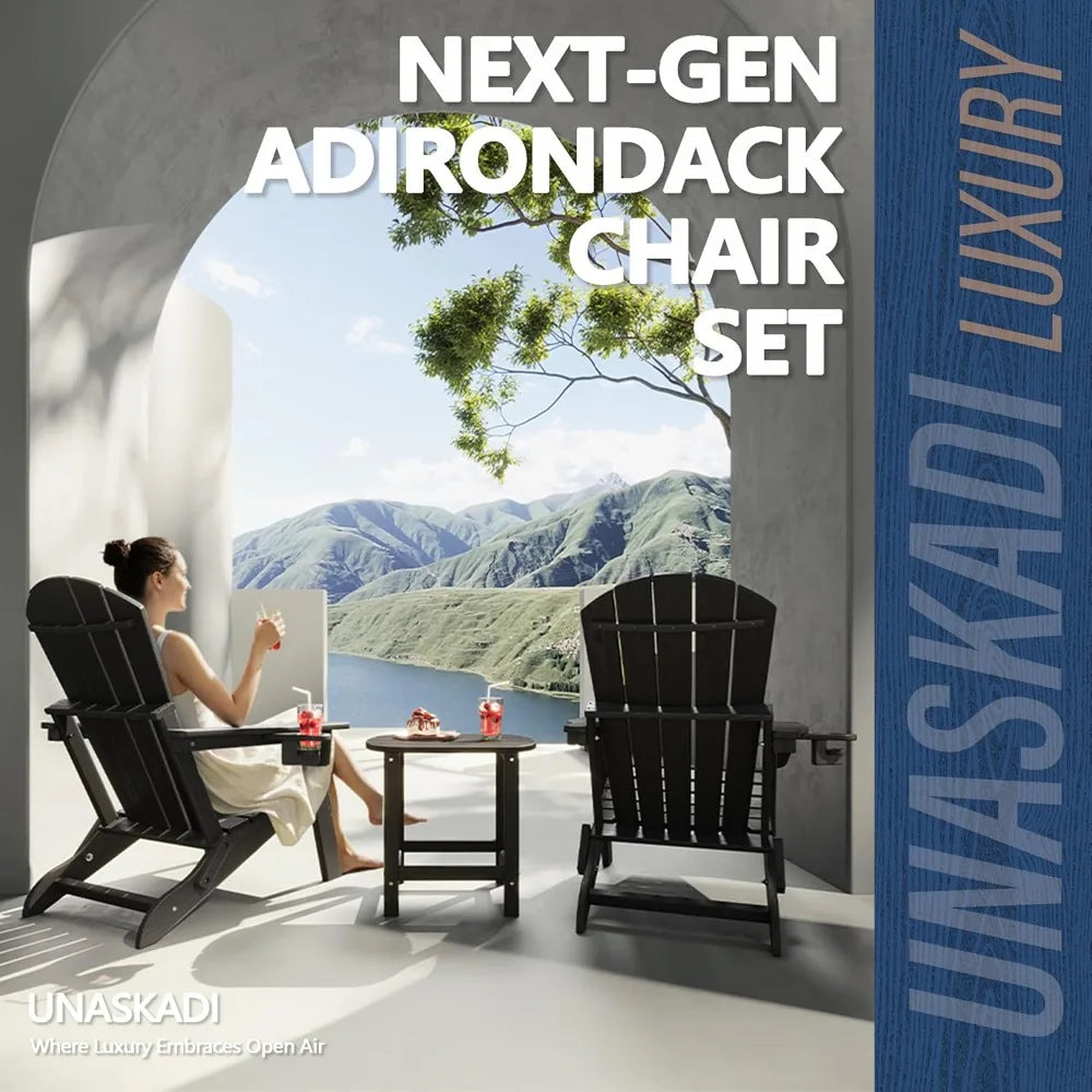 Folding Adirondack Chair with Cup Holder, HDPE All Weather Resistant Plastic Outdoor Patio Chairs, Heavy Duty Fire Pit Seating