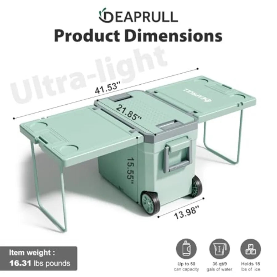 36 Quart Cooler with Wheels Ice Chests Portable Wheeled Cooler Holds Ice up to 6 Days Leak-Proof Outdoor Insulated Ulta-Light H