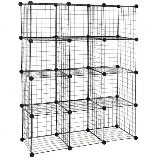 12-Cube Wire Cube Storage Organizer Shelving Wire Shelves Rack Modular Bookshelf