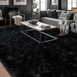 Super Fluffy Area Rugs Black 8x10, Large Modern Shag Dark‌ Black Rugs for Living Room, Big Soft Plush Large Under Bedroom Carpet