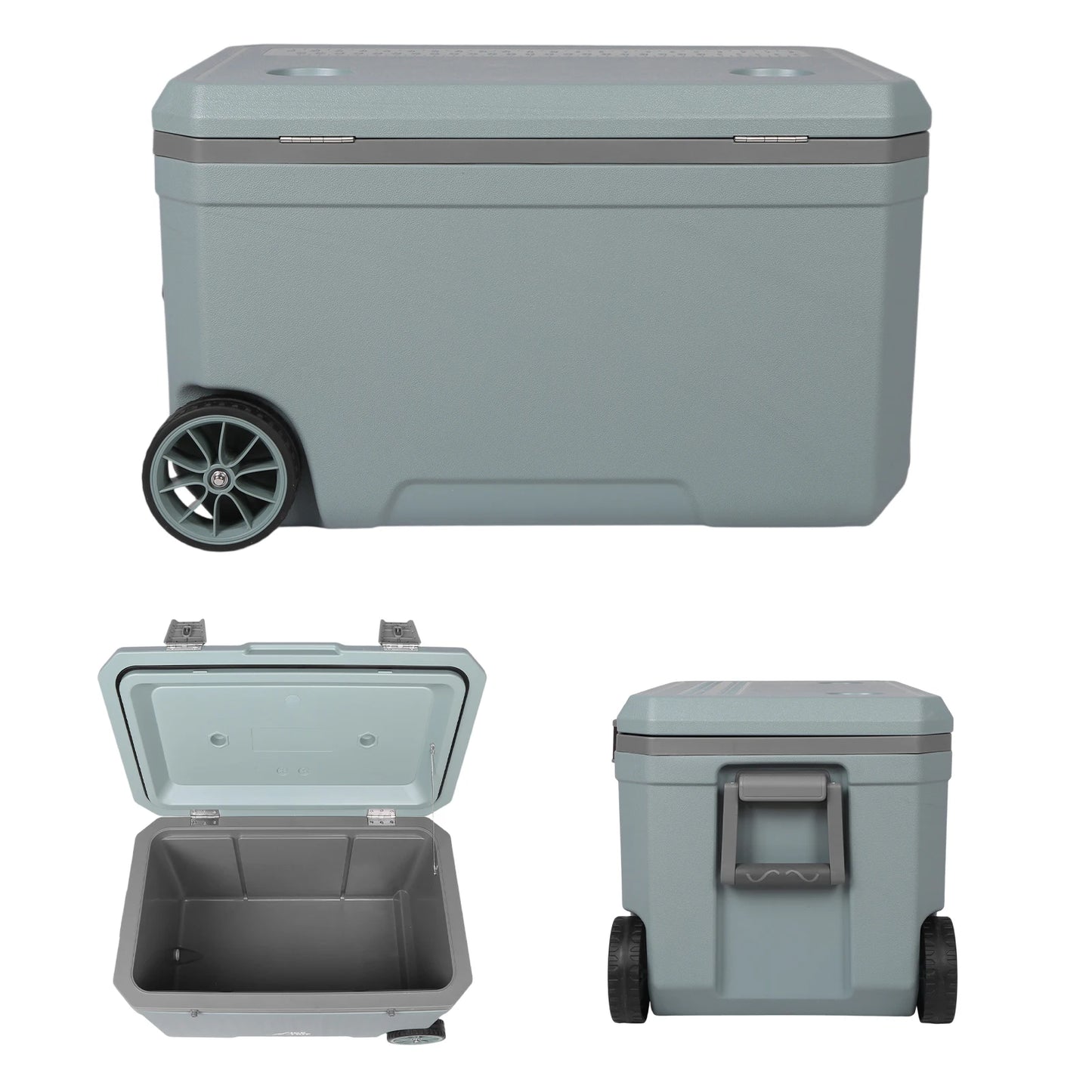 70L Wheeled Cooler Insulated Ice Chest Box with Cup Holder Camping Cooler 30% Lighter Than Romolded Colers for Drink Beverage