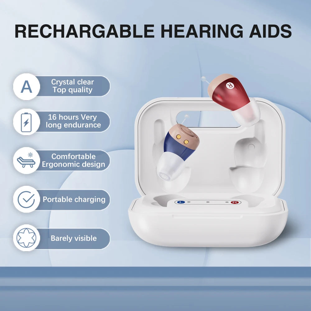JINGHAO 1 Pair Mini Hearing Aids Rechargable In Ear Hearing Amplifier Sound Enhancer Fashion Design