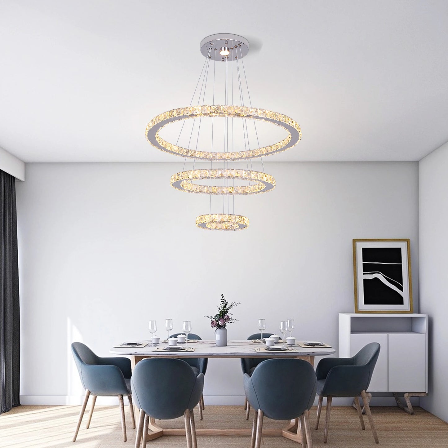 Crystal Ceiling Chandelier 3 Rings Hanging Chandelier In The Living Room Home Decoration Luxury Kitchen Light Led Lighting
