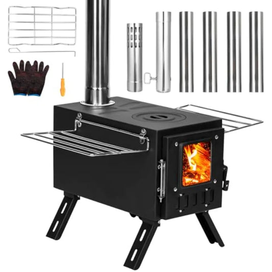Upgraded Portable Wood Stove for Camping and Outdoor Adventures: Compact Design with Large Firebox Enhanced High Airtightness f
