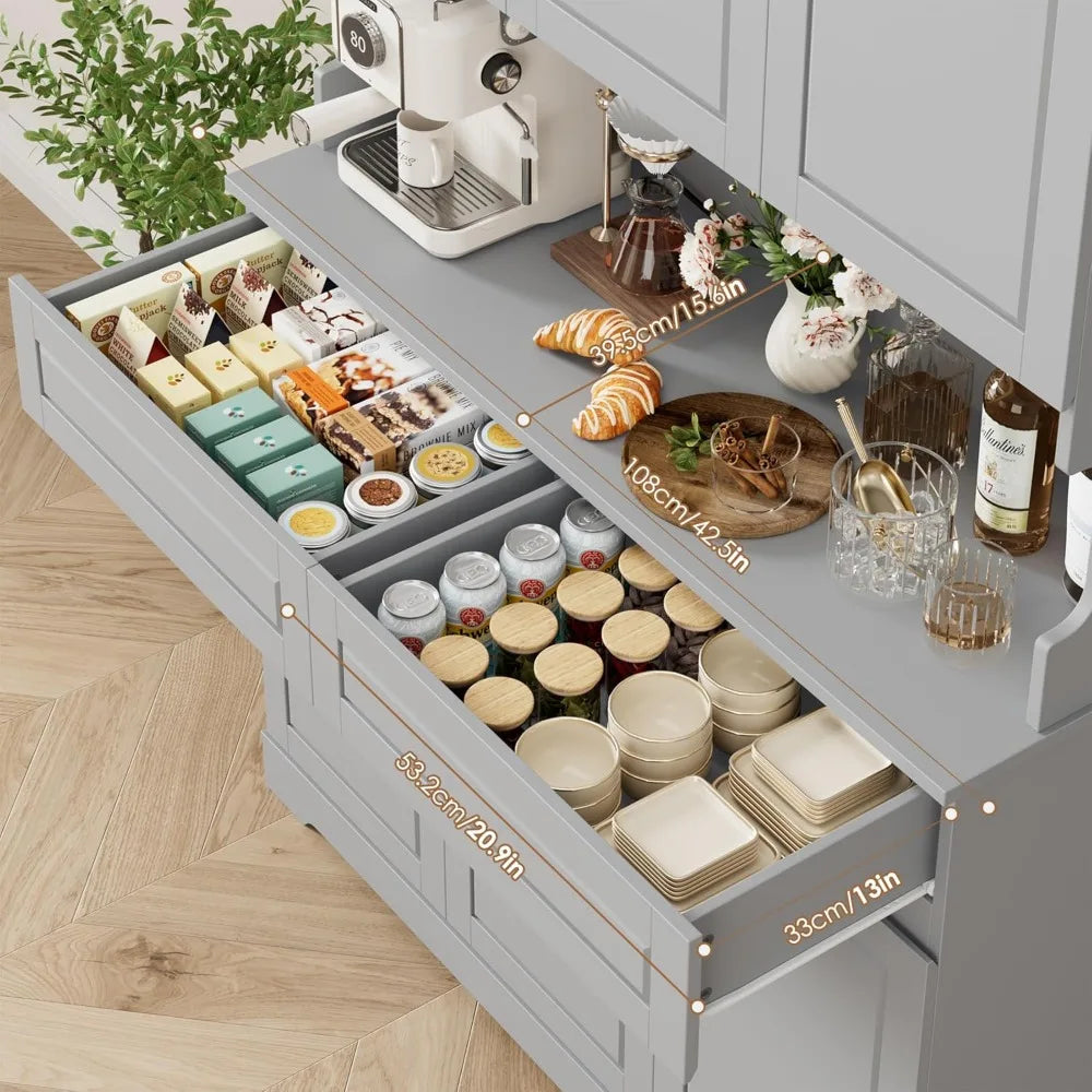 74" Pantry Cabinet, Tall Kitchen Pantry Cabinet with 6 Doors and 2 Drawers, Kitchen Hutch, Modern Kitchens Cupboard