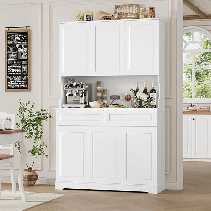 74" Pantry Cabinet, Tall Kitchen Pantry Cabinet with 6 Doors and 2 Drawers, Kitchen Hutch, Modern Kitchens Cupboard