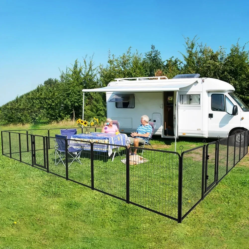 Dog Playpen Outdoor Extra Wide 40 Inch High Rust Resistant Portable RV Campground with Gates, Total 84 Feet, 561 Square Feet