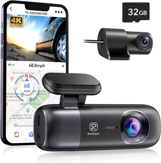 REDTIGER F9 Dash Cam 4K Front and Rear WiFi GPS Car Camera for Parking Mode 64GB Night Vision Car Recorder By App Control