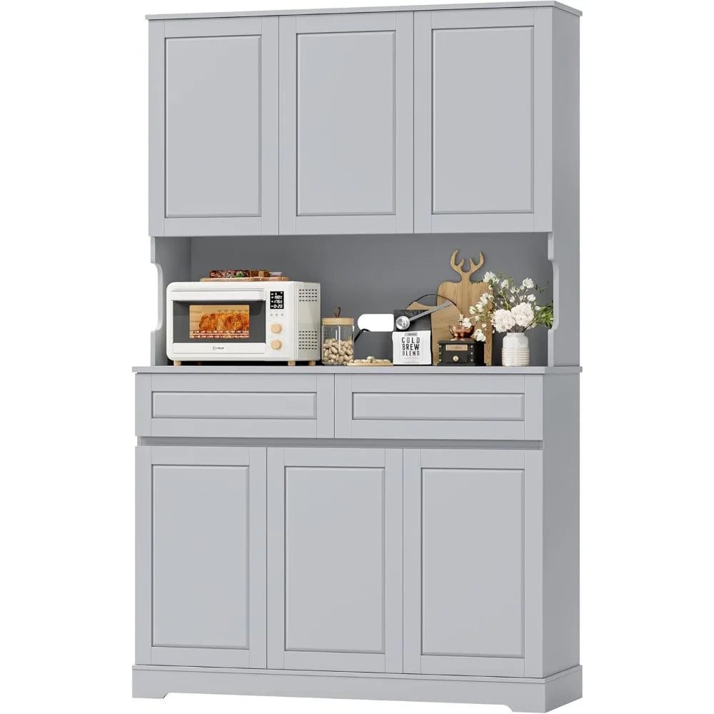 74" Pantry Cabinet, Tall Kitchen Pantry Cabinet with 6 Doors and 2 Drawers, Kitchen Hutch, Modern Kitchens Cupboard
