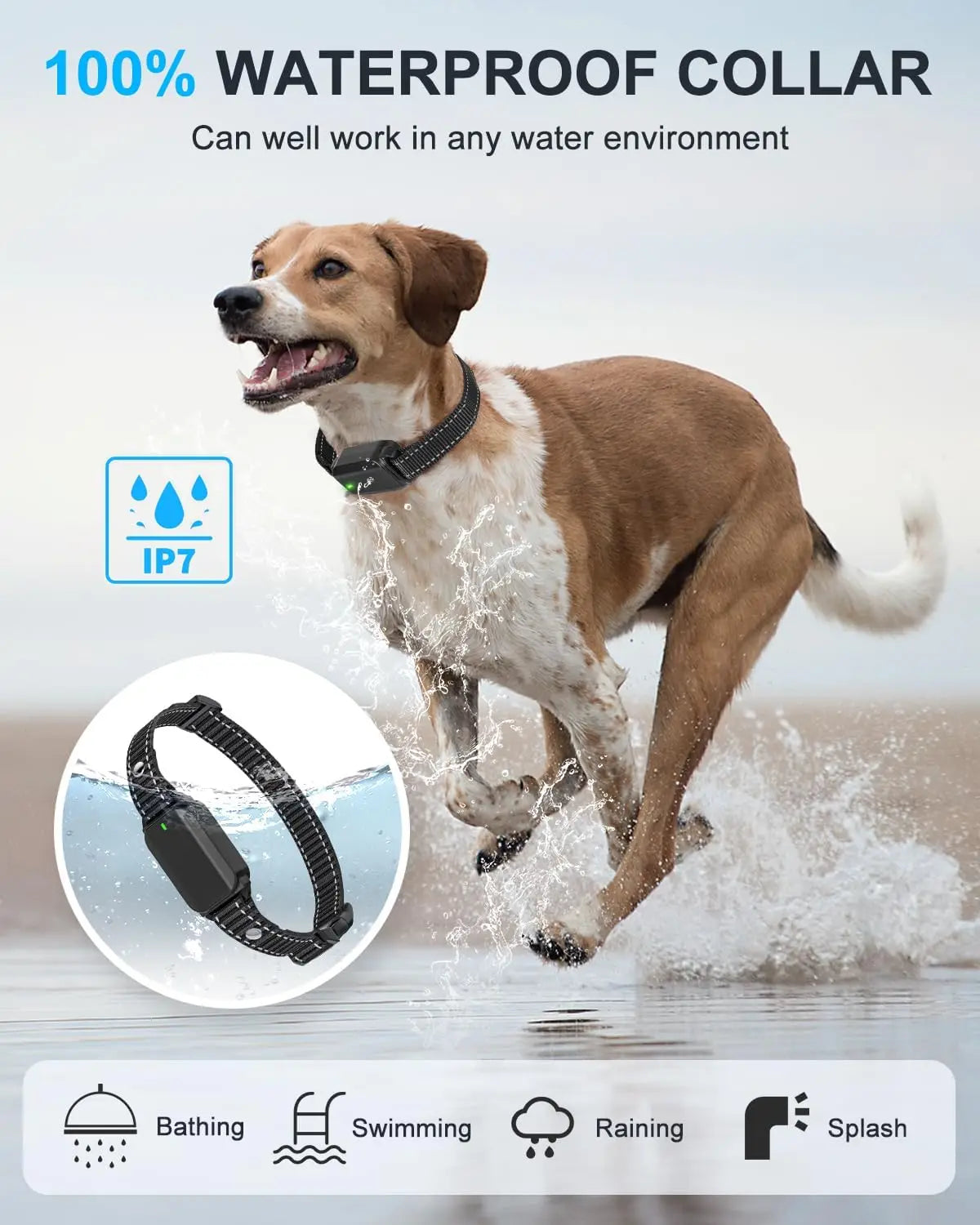 No Shock Dog Training Collar with Remote, Vibrate & Beep Only, Waterproof Rechargeable for Dogs 10-120 lbs (Black)