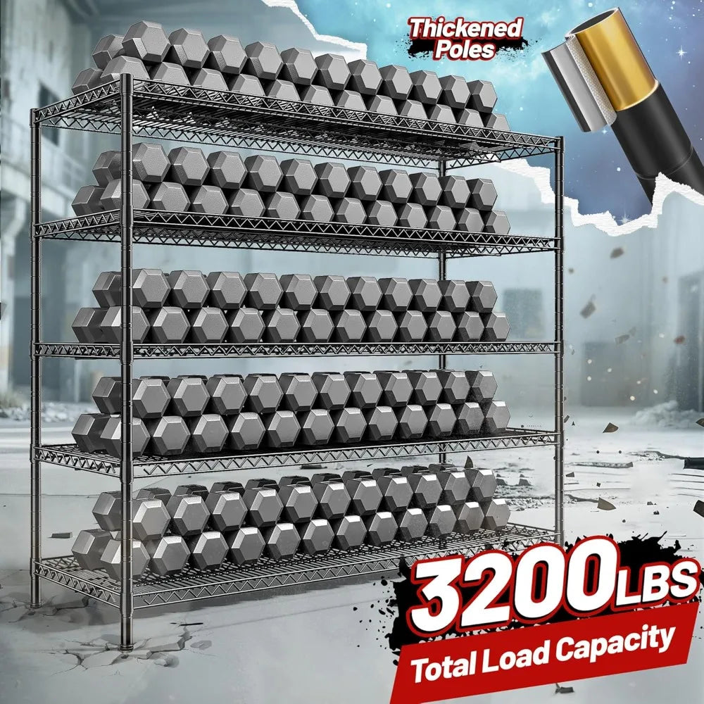 Storage Shelves, 55.5" W 3200LBS Metal Shelving 5 Tier Wire Shelving, Unit Garage Shelving Heavy Duty, Metal Shelves