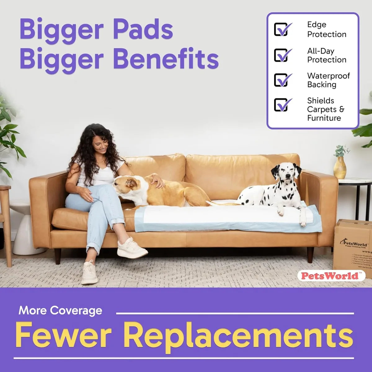PETSWORLD Enormous Dog Training & Potty Pads 37x54 Inch, Tear Resistant & Leak-Proof with Optional Adhesive Tape, 100 Count