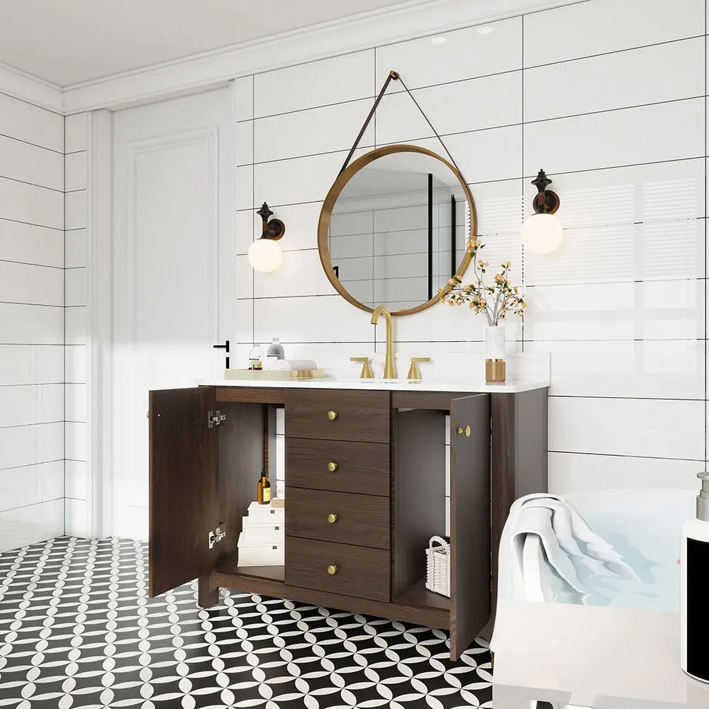 USA Free Shipping No Installation Required Modern Minimalist Style 48inch 60inch Wooden Bathroom Vanity Cabinet with Basin Sink