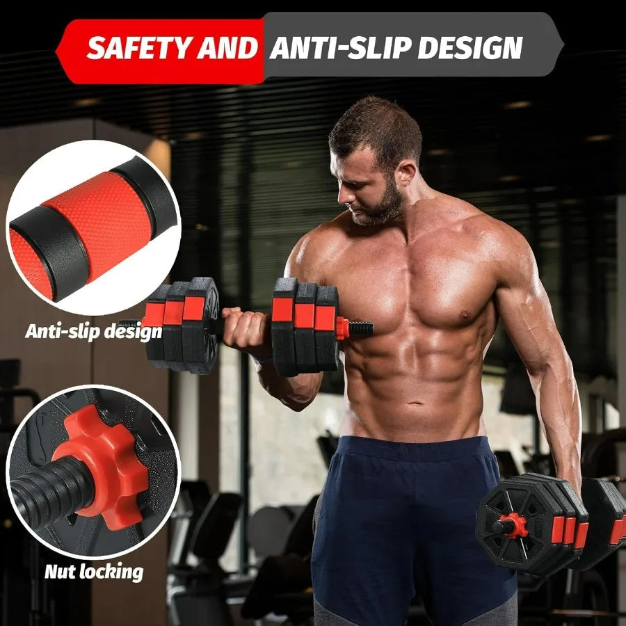 66lbs Adjustable Dumbbells Set, 4 in1 Free Weight Dumbbell Set of 2 Used as Barbell,Kettlebells,Fitness Exercises for Home Gym S