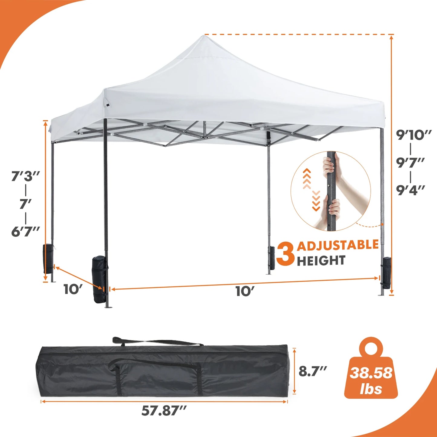 JHK 10x10ft Pop Up Outdoor Canopy Tent Easy Setup Shade Instant Portable Sun Shelter Canopy Tent with Sand Bags for Camping