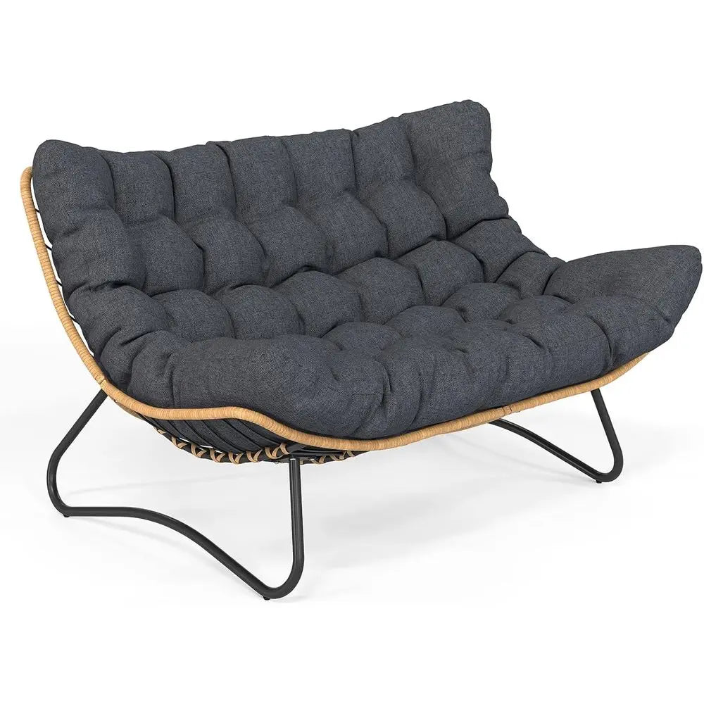 Weather-Resistant Double Wicker Loveseat with Cushion, Ideal for Outdoor Patio, Balcony, or Poolside in Grey