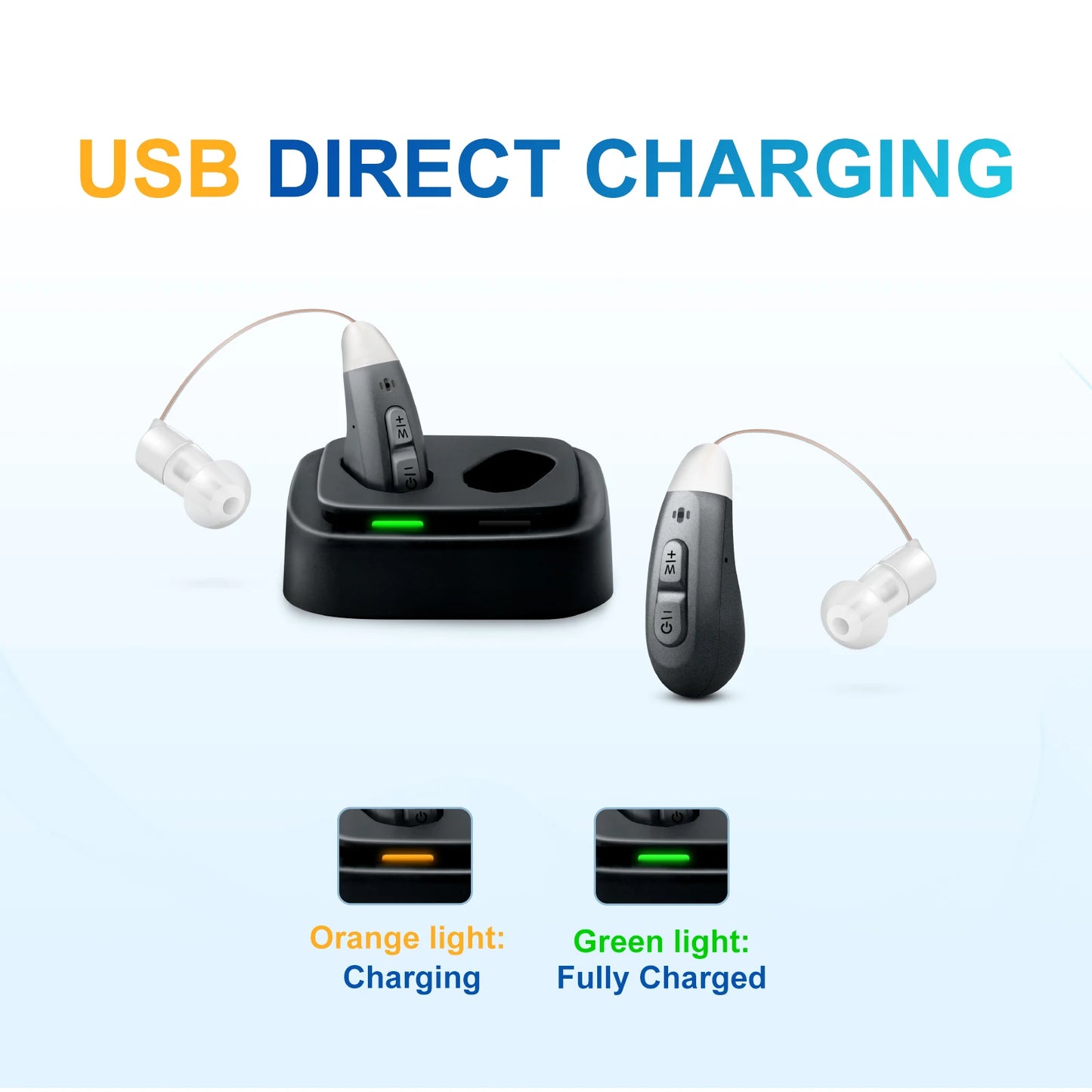 JINGHAO 1Pair Rechargeable Elderly Ear Hearing Aids BTE Visible Hearing Amplifier with Charger Dock Sound Device Grey