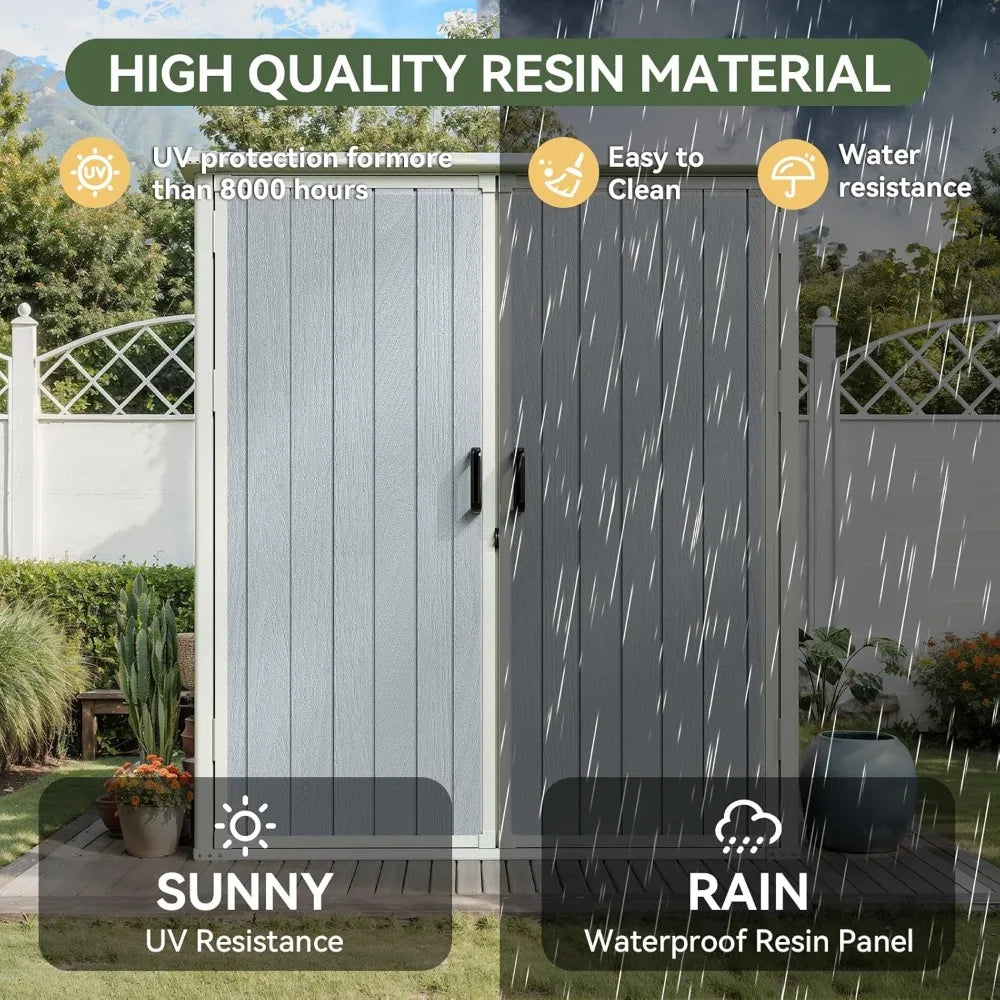 5x3 Ft Plastic Outdoor Storage Shed, Waterproof Container-style Storage House with Floor and Lockable Door