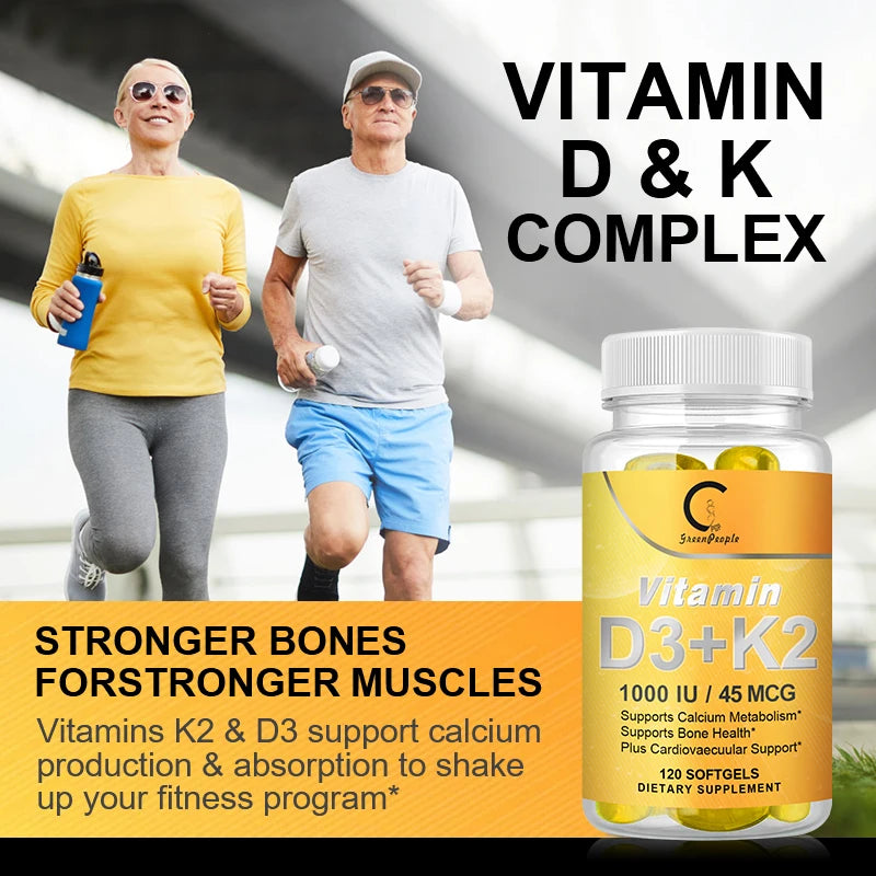 GPGP GreenPeople Vitamin D3+K2 Capsules 1,000 IU/45 mcg Cardiovascular Support, Supports Bone Health Easy To Absorb Joint Health