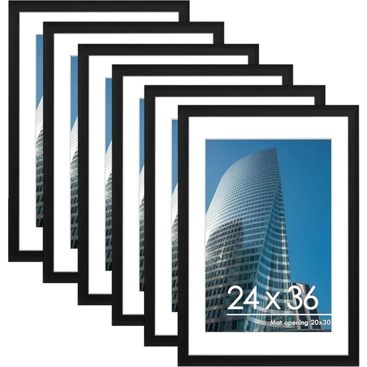 24x36 Poster Frame Set of 6, Display Pictures 20 x 30 with Mat or 24 x 36 without Mat, Poster Frames 24 x 36 inches for W