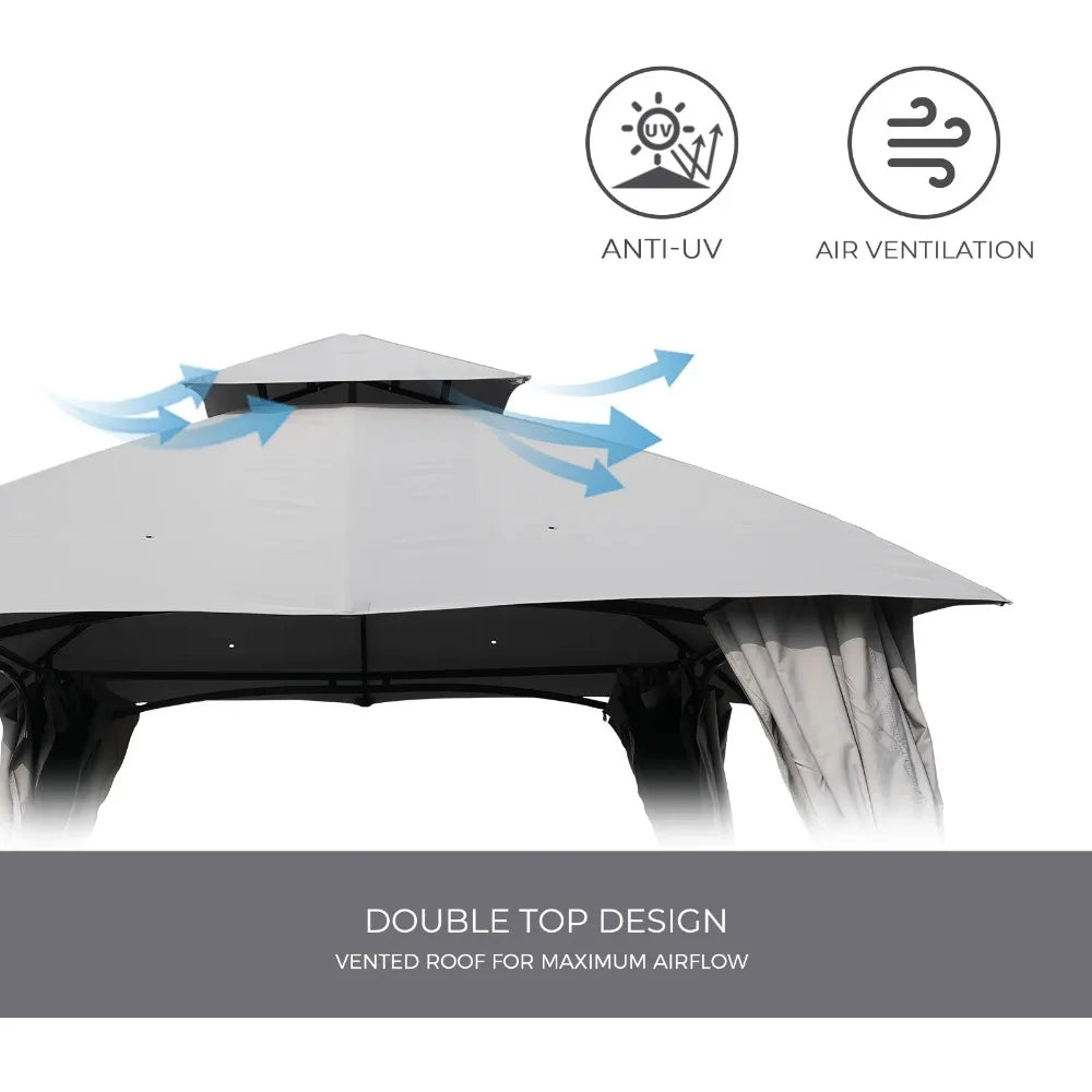 10x13 FT Gazebo Double Soft Top Canopy Anti-UV Shelter with Privacy Curtains and Netting Perfect Gift for Garden Lovers