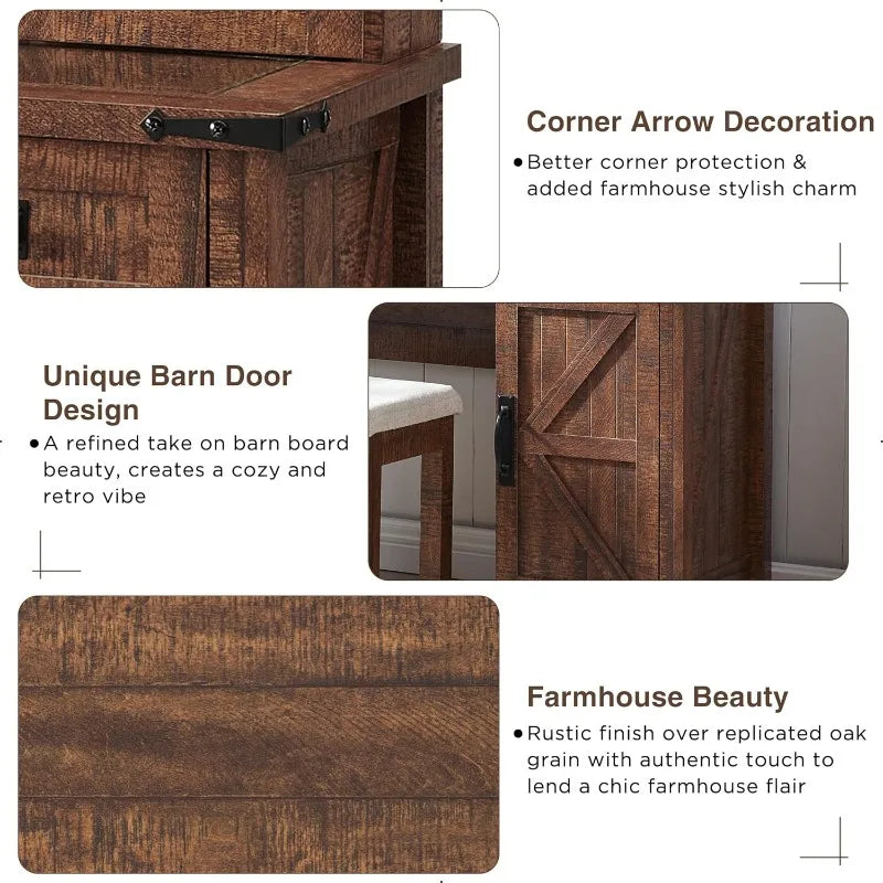 Farmhouse Makeup Vanity Desk with Sliding Mirror and Lights, 42'' Glass Tabletop Vanity Table with 2 Drawers & Shelves,