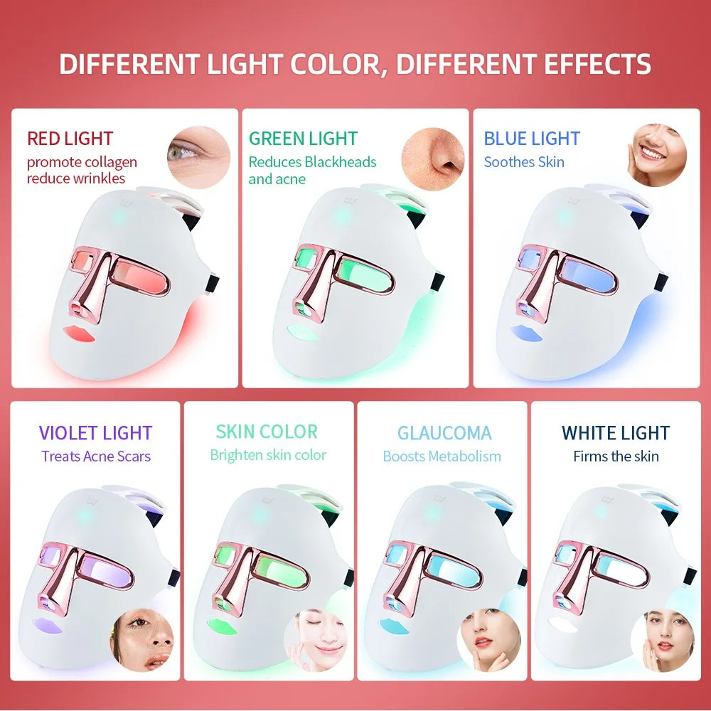 Wireless LED Facial Mask 7 Colors Light Photon Therapy Face Beauty Mask Skin Lifting Acne Wrinkles Removal Face SPA Machine