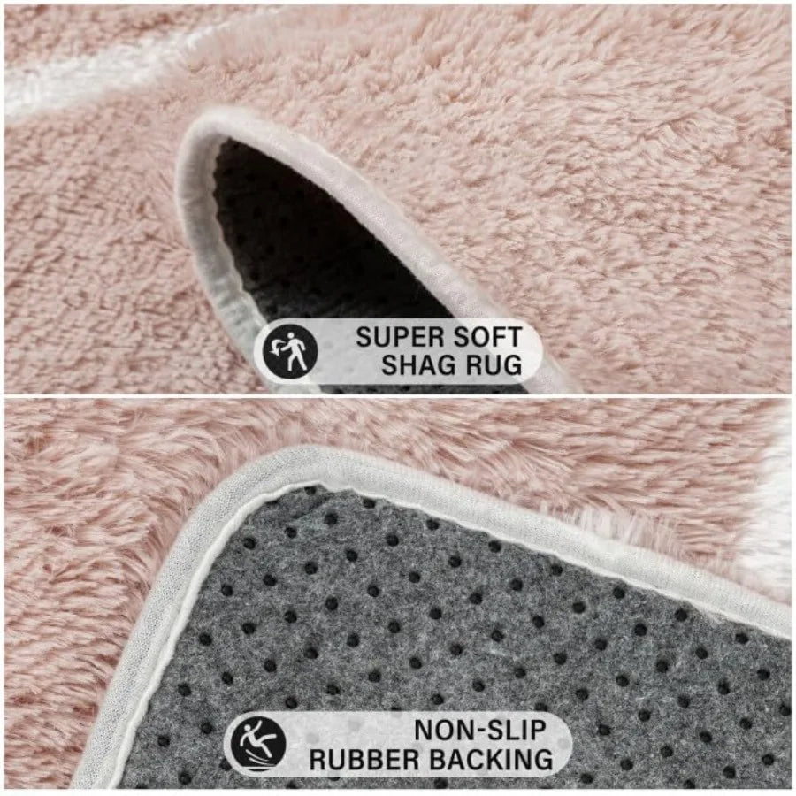 8x10 Checkered Rug for Living Room Pink and White Modern Soft Area Rug Fluffy Non-Slip Carpet for Bedroom Playroom Home Aesthet