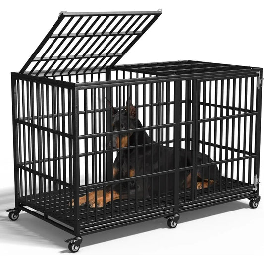 Extra Large Dog Crate for Large Dogs, 64 inches Heavy Duty Dog Crate,Indestructible Dog Kennel for High Anxiety Dogs, Lockable W