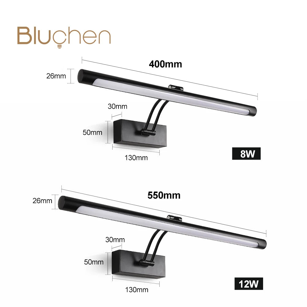 LED Wall Light Indoor 8W 12W Modern Wall Sconce Light AC90-260V Bathroom Lighting over Mirror Black Silver