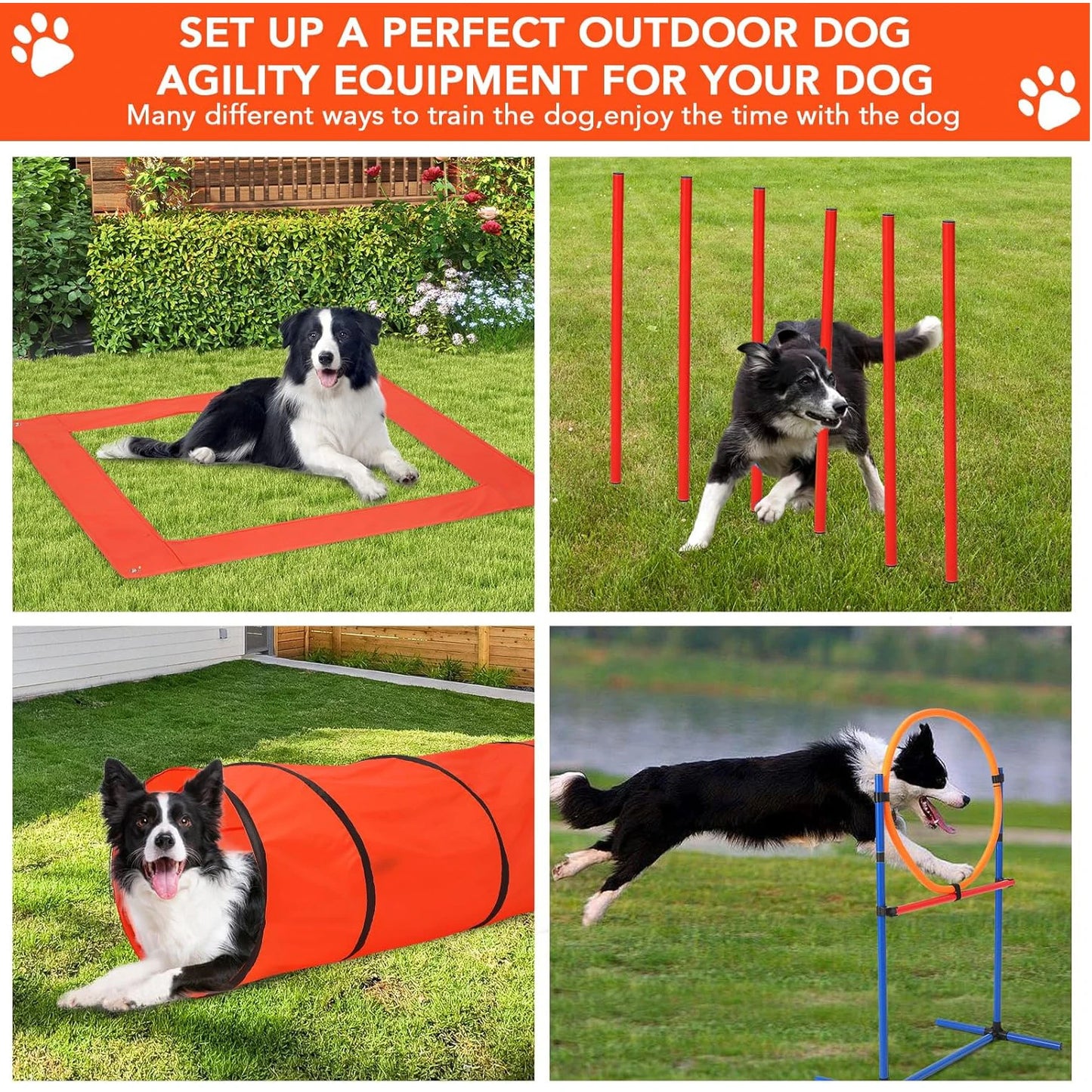 87 Pcs Dog Agile Training Equipment Set Obstacle Course Kit with 70" Tunnel Tire Jump Hurdle Jump Weave Poles for Outdoor Game