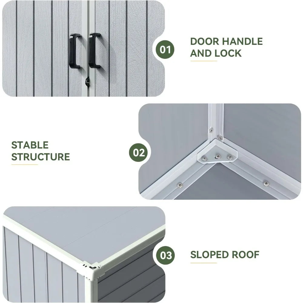 5x3 Ft Plastic Outdoor Storage Shed, Waterproof Container-style Storage House with Floor and Lockable Door