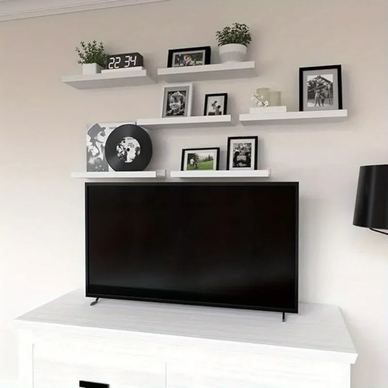 6 pieces wall hanging wall TV wall living room solid wood partition wall Honor wall display stand, white