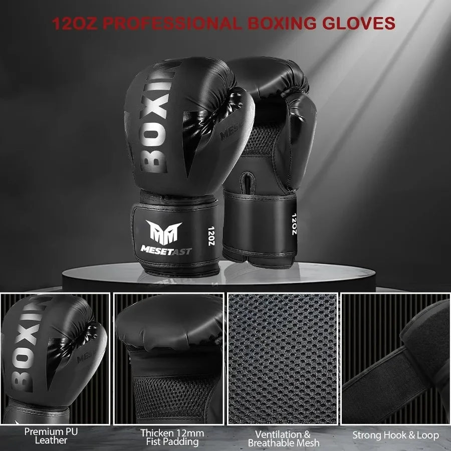 4ft Heavy Punching Bag Set for Adults with 12 OZ Gloves Perfect for Home Gym Training in MMA Karate Kickboxing and Boxing Unfil