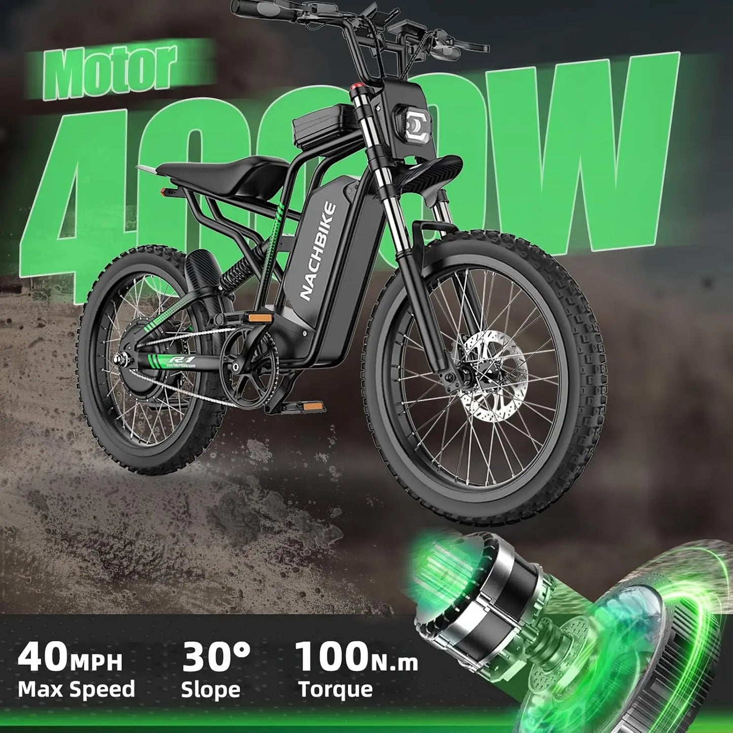 R1 Electric Dirt Bike for Adults Peak 4000W brushless Motor 40 MPH Speed Dirtbike 50 Miles Range Ebike with 60V 25Ah Battery