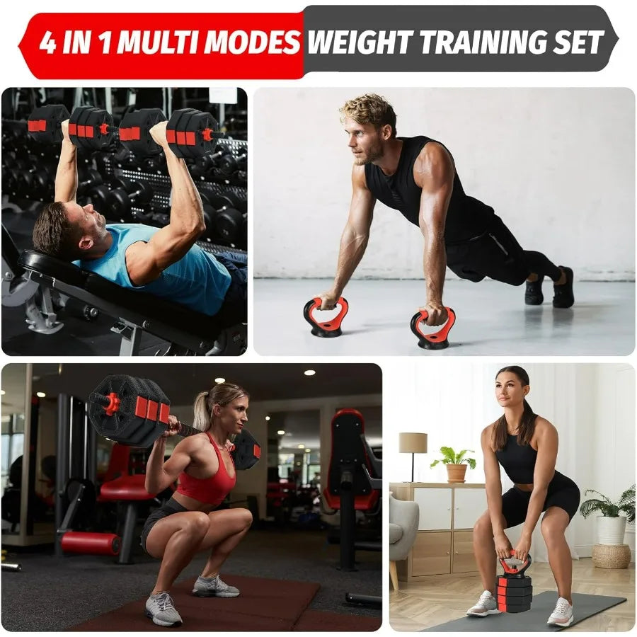 66lbs Adjustable Dumbbells Set, 4 in1 Free Weight Dumbbell Set of 2 Used as Barbell,Kettlebells,Fitness Exercises for Home Gym S