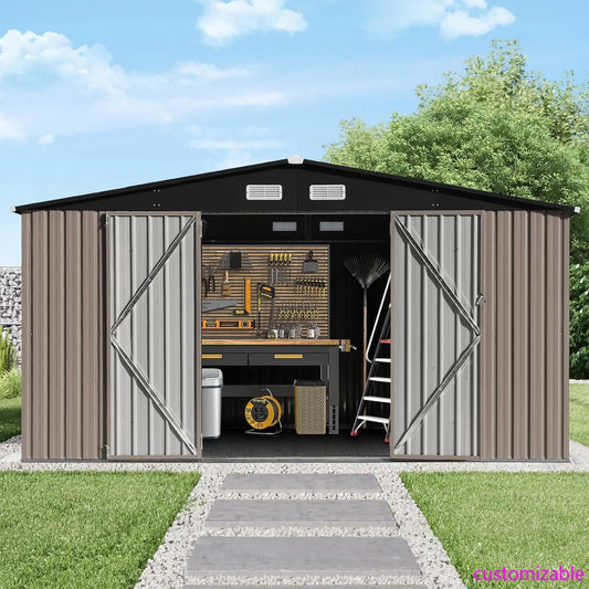 10X12 FT Outdoor Storage Shed, Durable Metal Outside Storage for Garden, Patio and Backyard, Waterproof Shelter for Tools