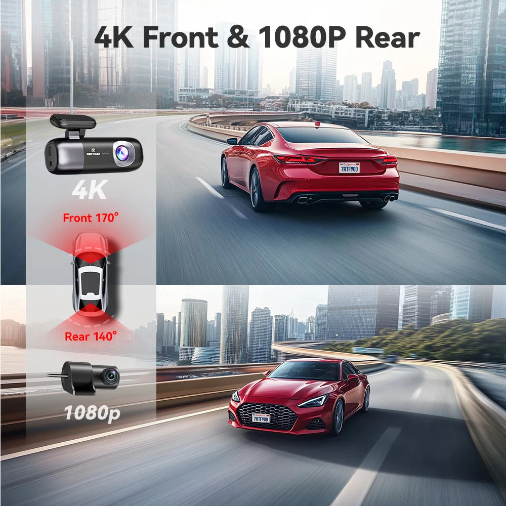 REDTIGER F9 Dash Cam 4K Front and Rear WiFi GPS Car Camera for Parking Mode 64GB Night Vision Car Recorder By App Control