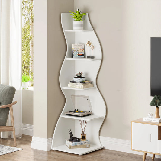 Tribesigns 5-Tier Corner Shelf, Modern Wall Corner Bookshelf, Stylish Corner Small Bookcase Storage Rack Plant Stand