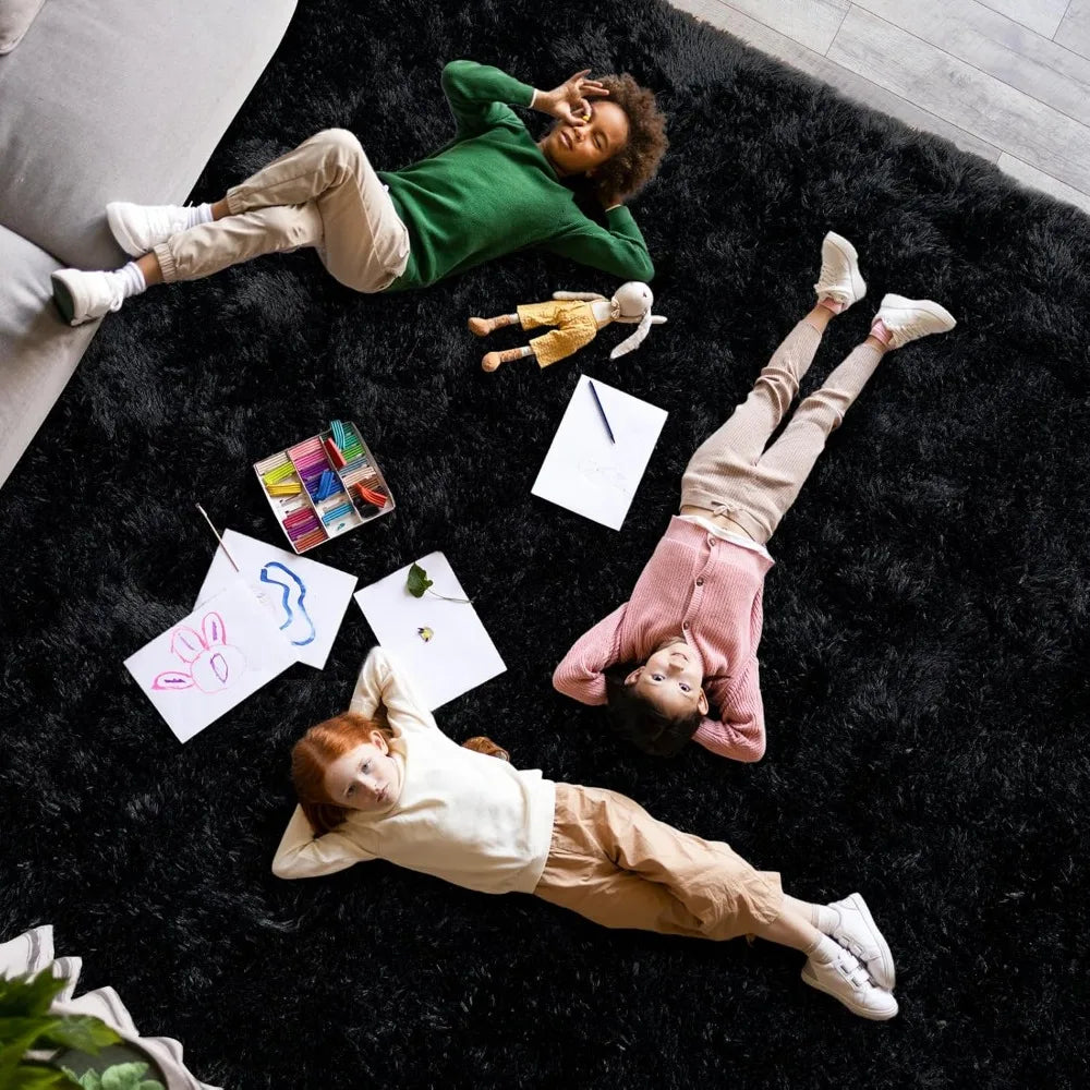 Super Fluffy Area Rugs Black 8x10, Large Modern Shag Dark‌ Black Rugs for Living Room, Big Soft Plush Large Under Bedroom Carpet