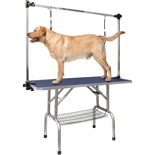 ROOMTEC 46" Dog Grooming Table,Foldable Home Pet Bathing Station with Adjustable Height Arm/Noose/Mesh Tray