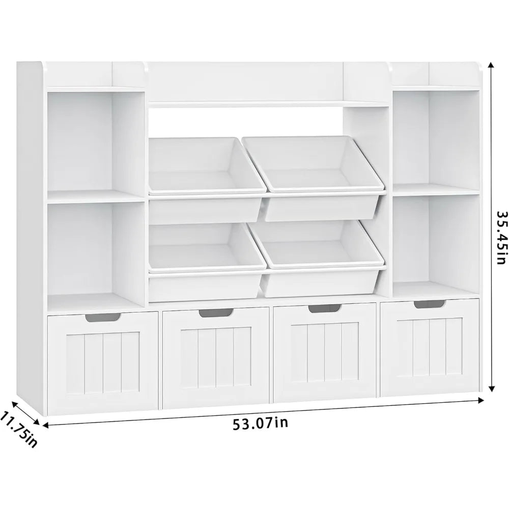 Toy Storage Organizer, Toy Organizer with 4 Movable Drawers and 4 Box Bins, Kids Playroom Storage Organization with Hidden Wheel