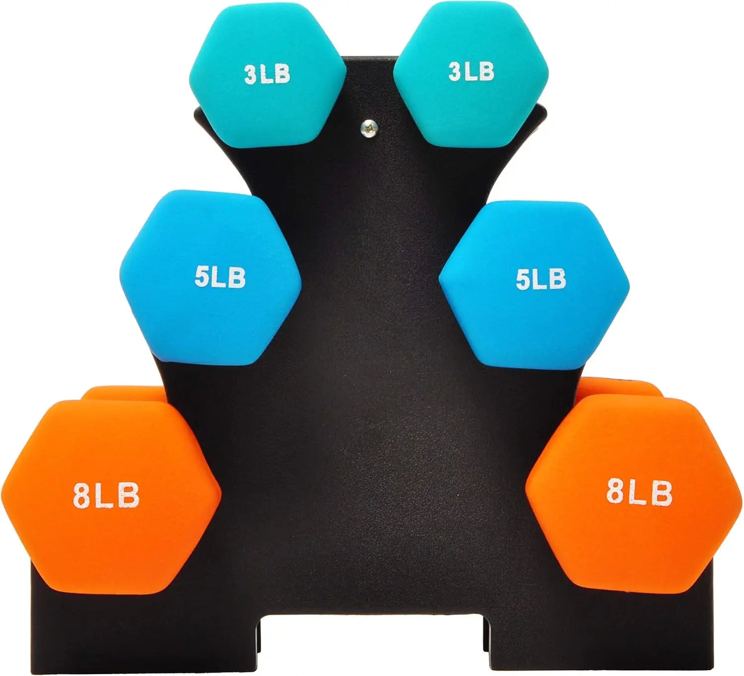 Set of 6 Neoprene Dumbbell Hand Weights with Rack: 3/5/8 Pairs for Home Gym, Fitness Training
