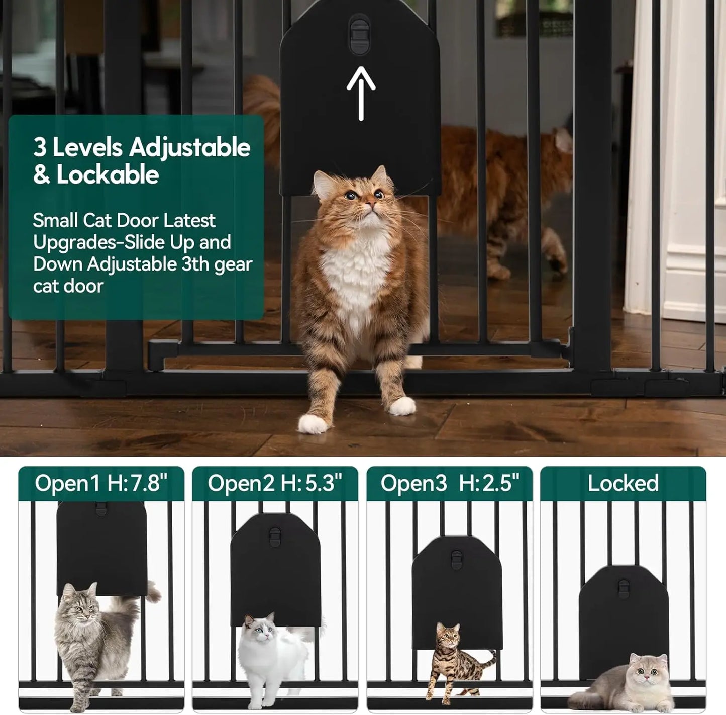 Auto Close Baby Gate with Cat Door,29-43" Metal Gate for Doorway,Stairs, House,Easy Walk Thru with Pet Door