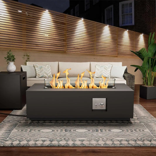 Propane Fire Pit Table 50,000 BTU Fireplace Table with Wind Guard, Lid,Rocks and Cover - Fire Pits&Outdoor Fireplaces