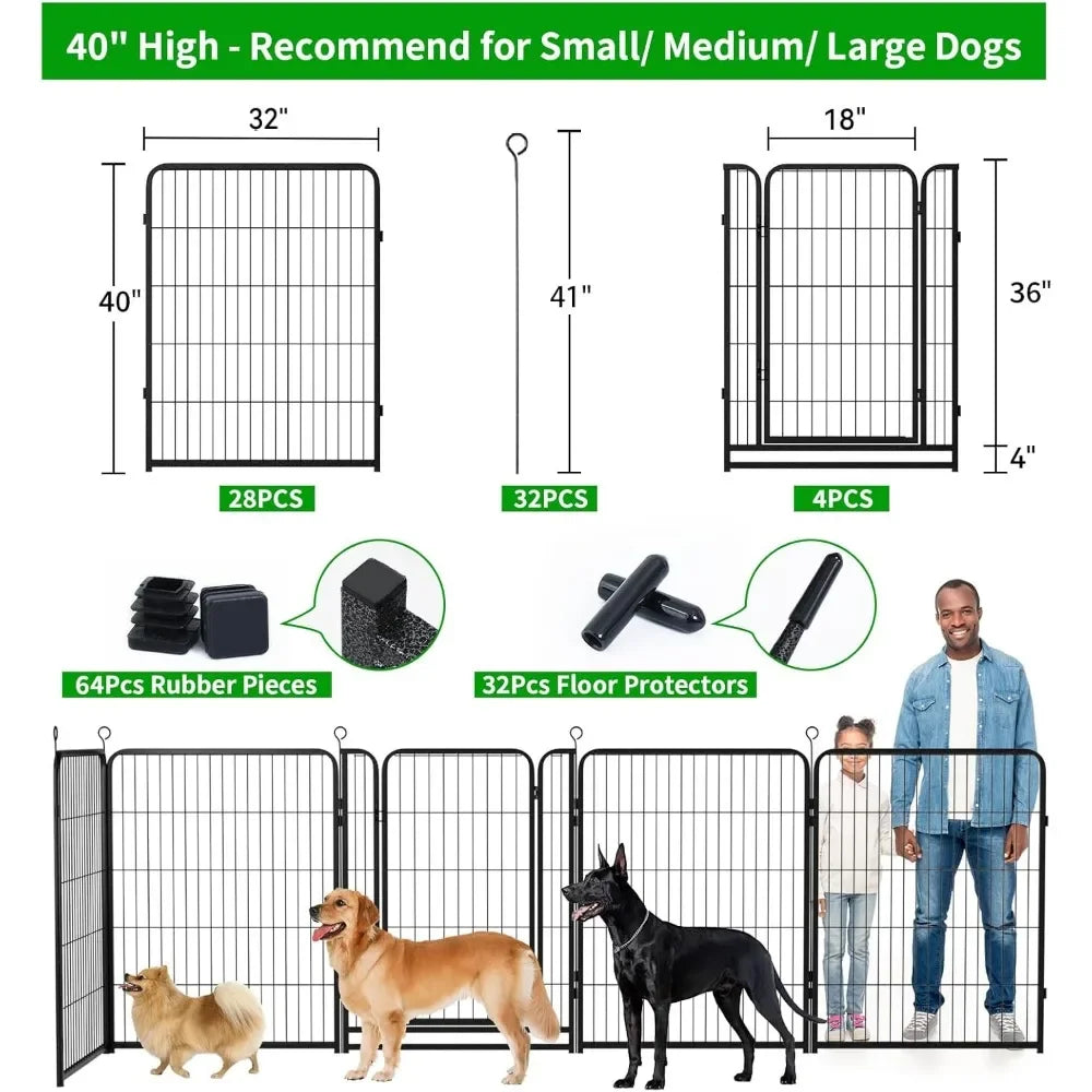Dog Playpen Outdoor Extra Wide 40 Inch High Rust Resistant Portable RV Campground with Gates, Total 84 Feet, 561 Square Feet