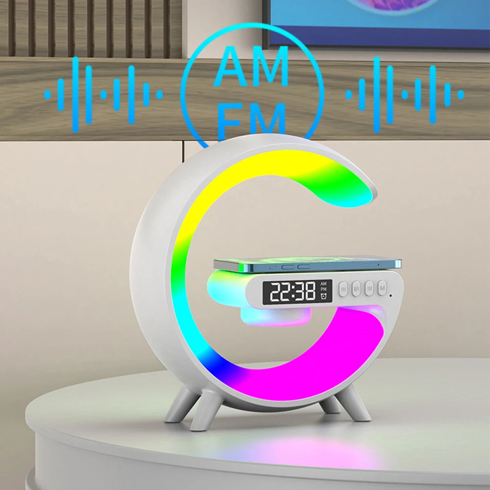 Wireless Speaker Charger Night Light with Alarm Clock Charging Function Atmosphere Lamp LED Table Lamp for Bedroom Home Decor